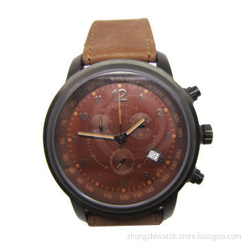 New Swiss Multifunction Watch with SS Case, Genuine Leather Strap, Swiss 8171 chronograph Movement